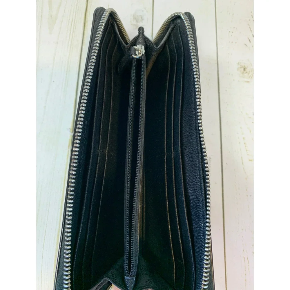Michael Kors Black Saffiano Leather Jet Set Zip Around Continental Wallet Silver